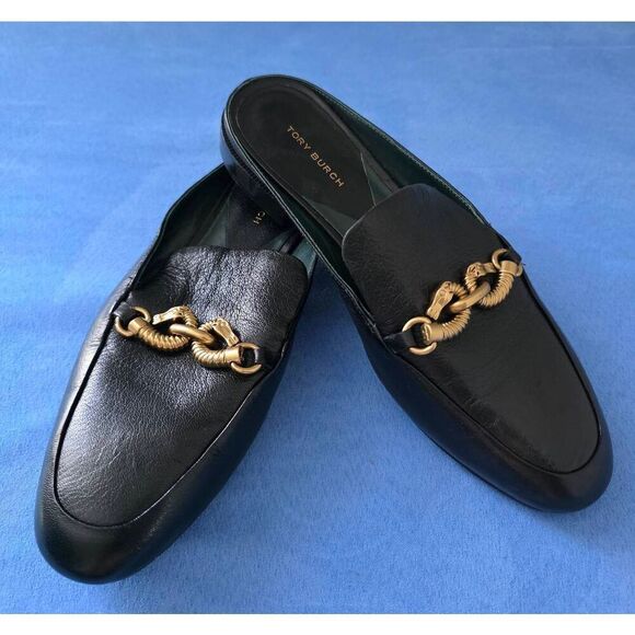 Tory Burch Jessa Backless Black Loafer Leather Size 6.5 Flats - Picture 3 of 9